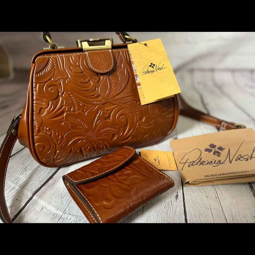 PATRICIA NASH TOOLED SATCHEL & WALLET
